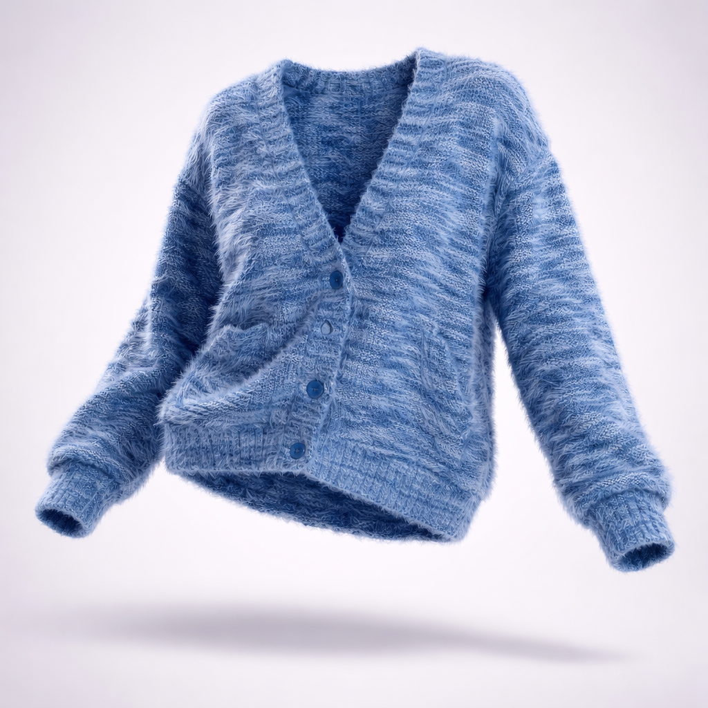 Gwendolyn - Women's V-Front Brushed Cardigan with Drop Shoulders