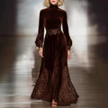 Alexina - Women's Velvet Lace Panel Maxi Dress