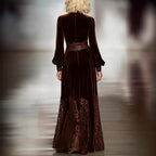 Alexina - Women's Velvet Lace Panel Maxi Dress