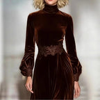 Alexina - Women's Velvet Lace Panel Maxi Dress