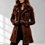 Alyssa - Women's Suede Longline Jacket with Multiple Pockets