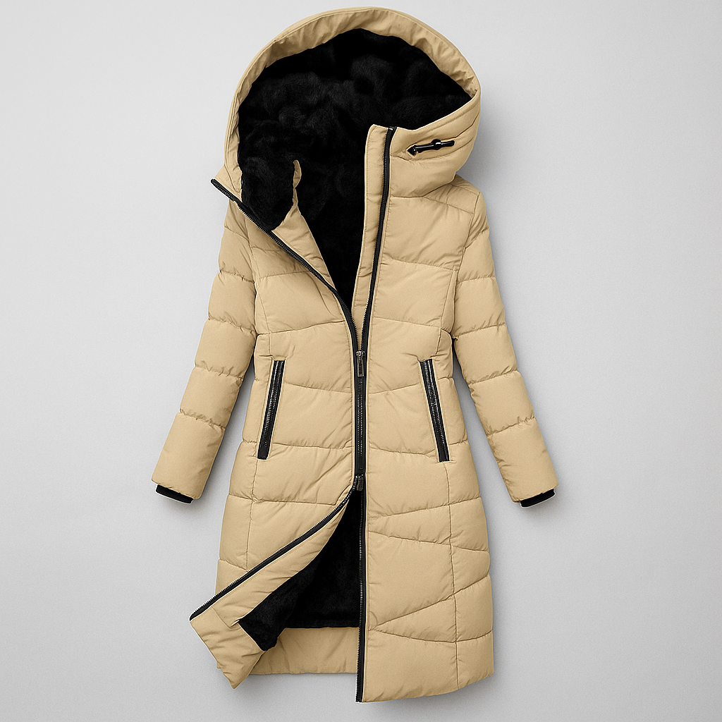 Amber - Women's Long Quilted Hooded Jacket