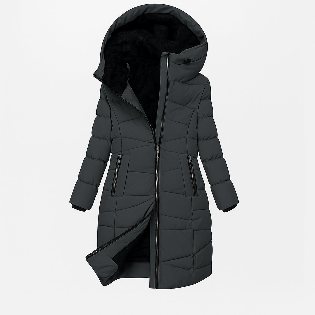 Amber - Women's Long Quilted Hooded Jacket
