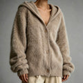 Amy - Women's Oversized Button-Front Hooded Fuzzy Knit Cardigan 2