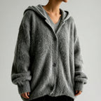 Amy - Women's Oversized Button-Front Hooded Fuzzy Knit Cardigan 3