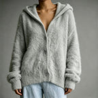 Amy - Women's Oversized Button-Front Hooded Fuzzy Knit Cardigan 4