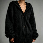 Amy - Women's Oversized Button-Front Hooded Fuzzy Knit Cardigan 5
