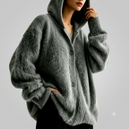 Amy - Women's Oversized Button-Front Hooded Fuzzy Knit Cardigan 6