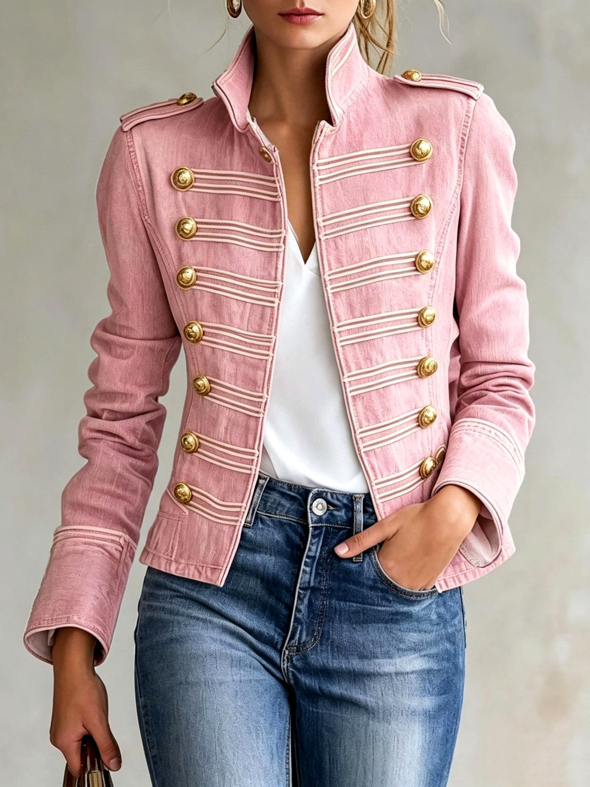 Analeia - Women's Military Style Gold Button Jacket
