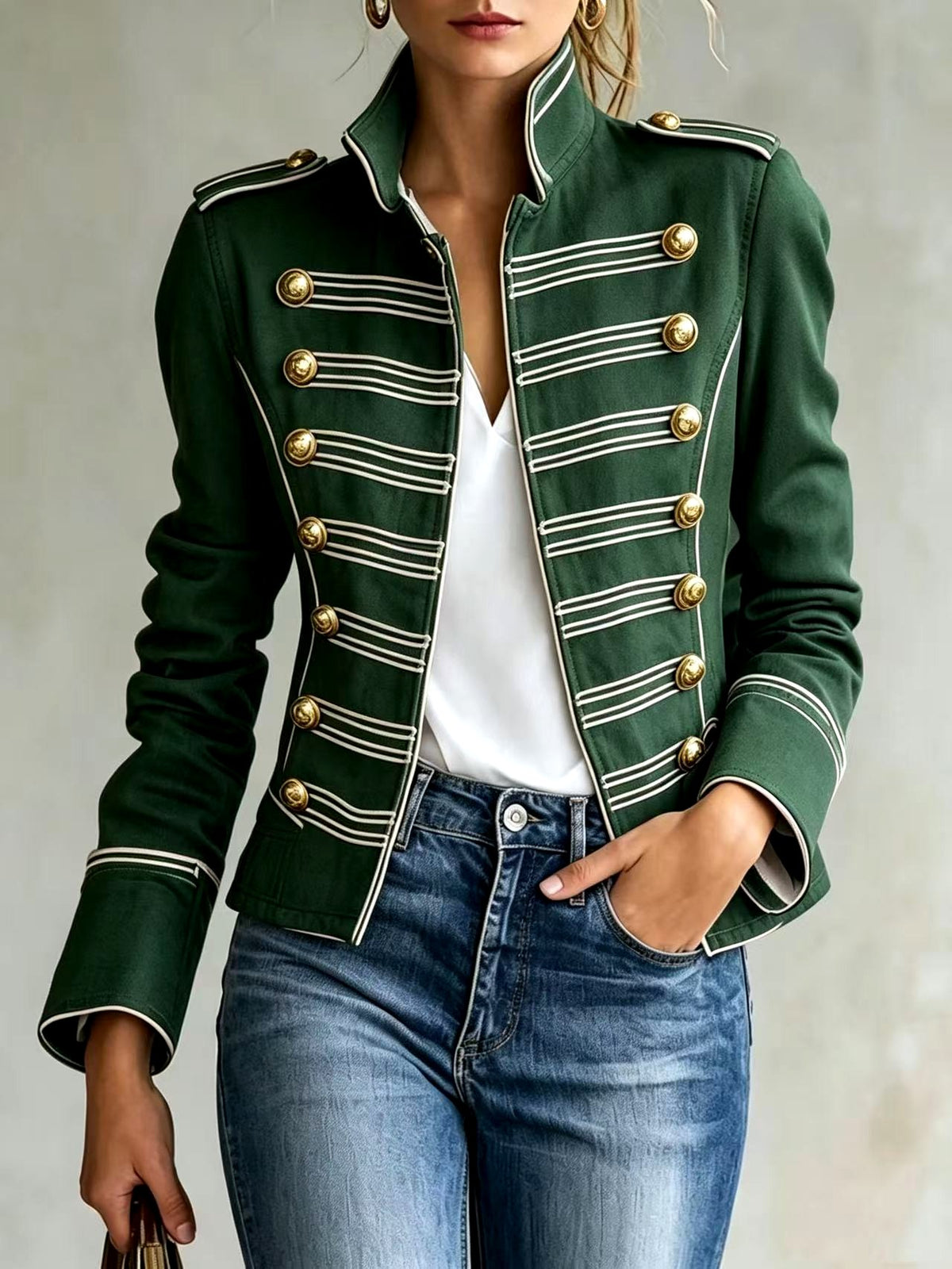 Analeia - Women's Military Style Gold Button Jacket