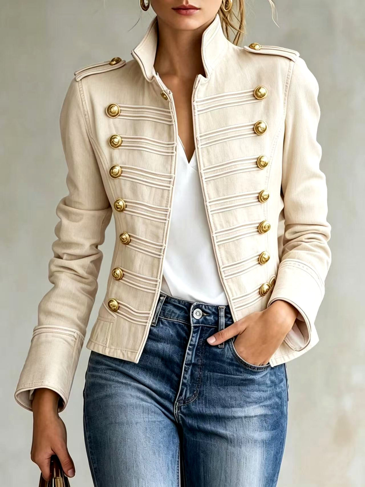 Analeia - Women's Military Style Gold Button Jacket