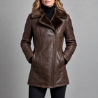 Anneliese - Women's Faux Leather Fur-Lined Long Jacket