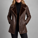 Anneliese - Women's Faux Leather Fur-Lined Long Jacket