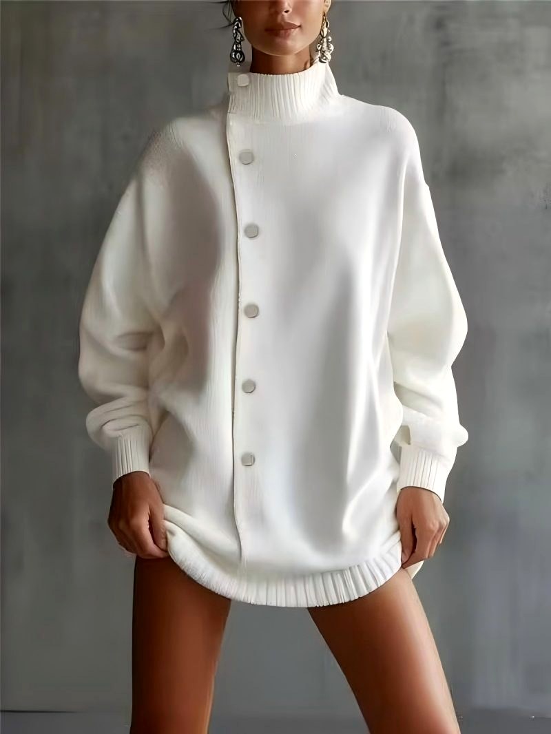 Anouk - Women's Oversized High-Neck Button Knit Sweater