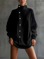 Anouk - Women's Oversized High-Neck Button Knit Sweater