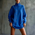 Anouk - Women's Oversized High-Neck Button Knit Sweater