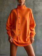 Anouk - Women's Oversized High-Neck Button Knit Sweater