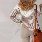 Arabella - Women's Striped Button-Tab V-Neck Sweater