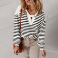 Arabella - Women's Striped Button-Tab V-Neck Sweater