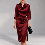 Aurora - Women's Satin Cowl Neck Slim Fit Dress