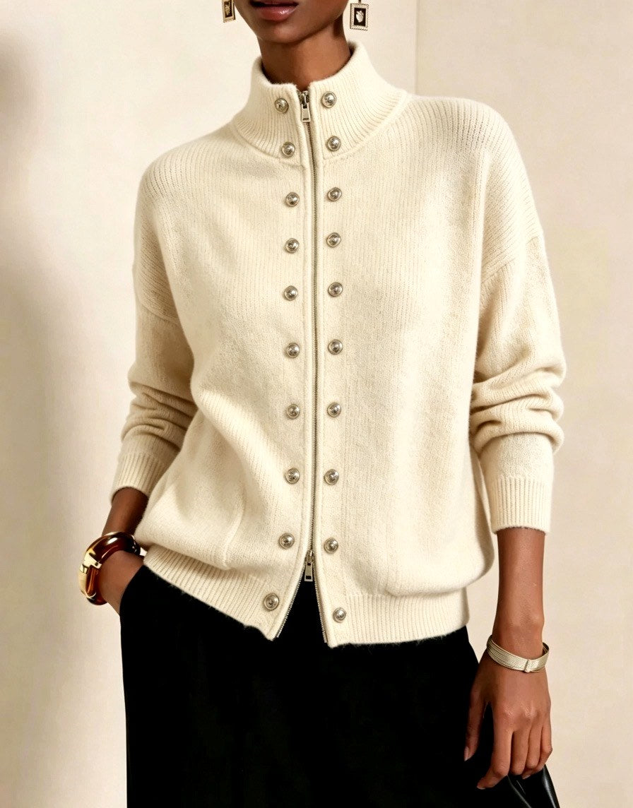 Avery - Women’s Military Style Zip-Up Knit Cardigan
