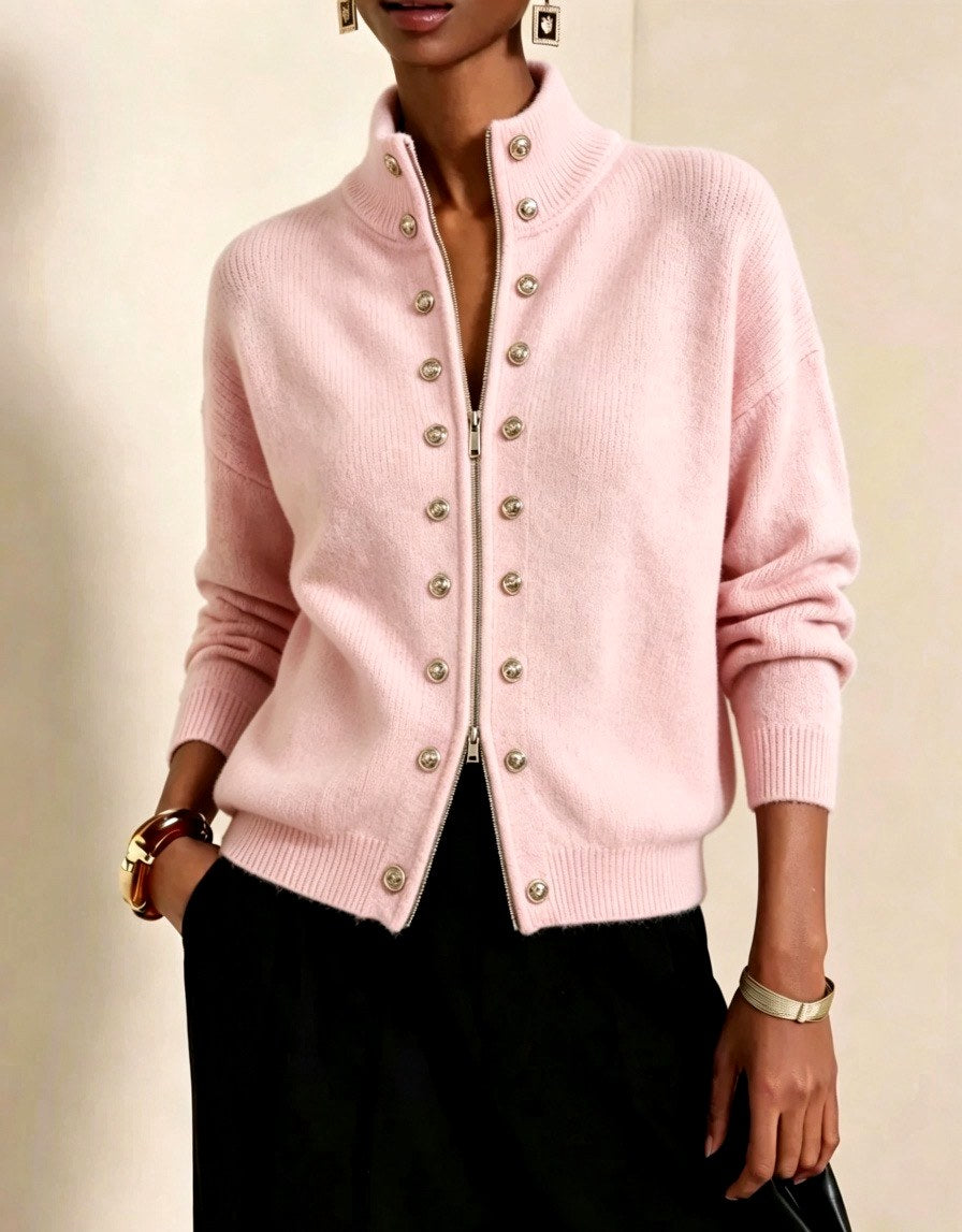 Avery - Women’s Military Style Zip-Up Knit Cardigan