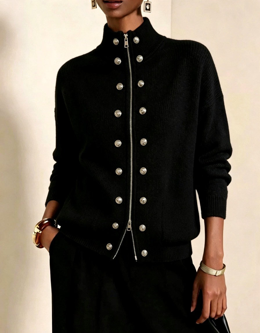 Avery - Women’s Military Style Zip-Up Knit Cardigan