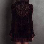 Brigid - Velvet Deep V-Neck Long Sleeve Mini Dress