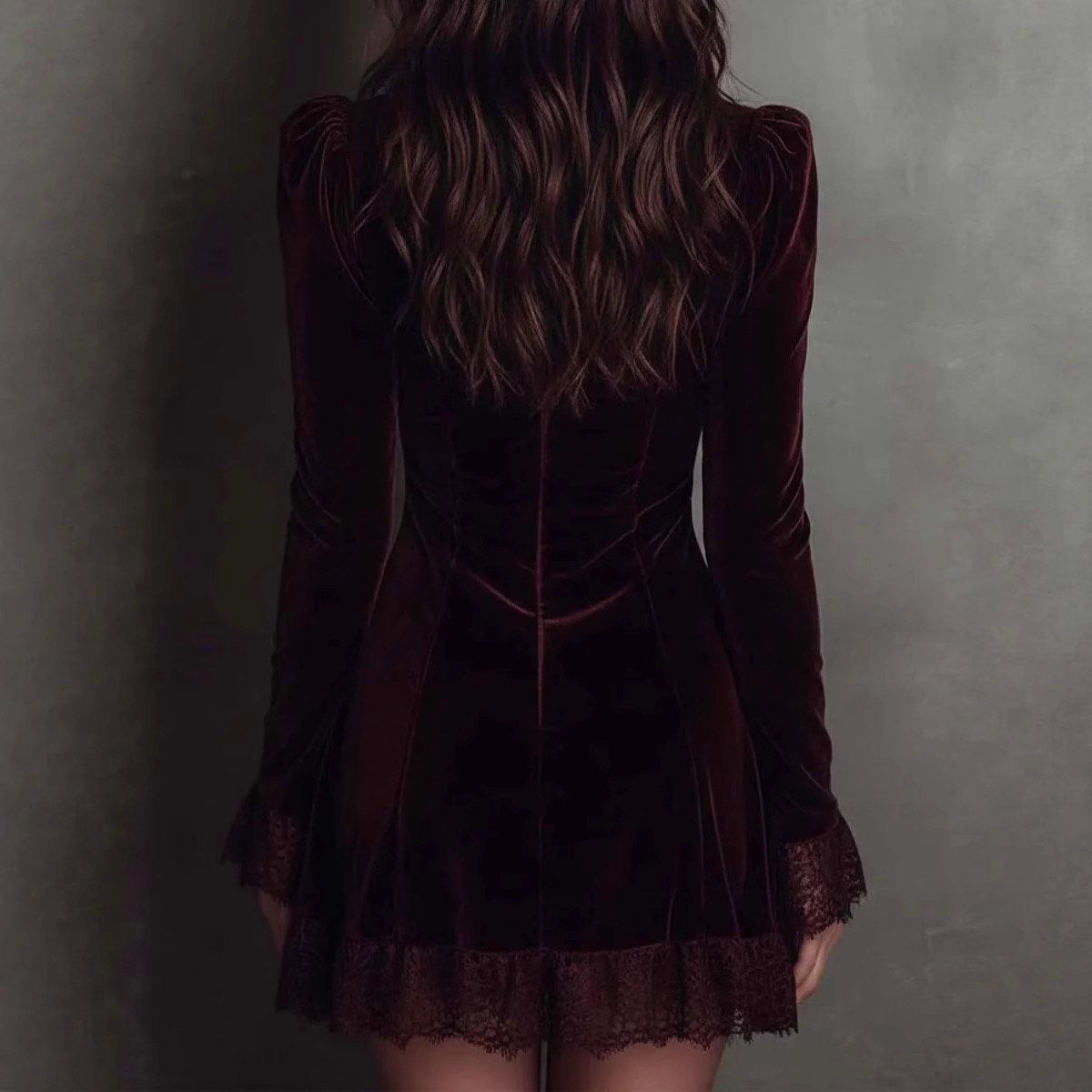 Brigid - Velvet Deep V-Neck Long Sleeve Mini Dress