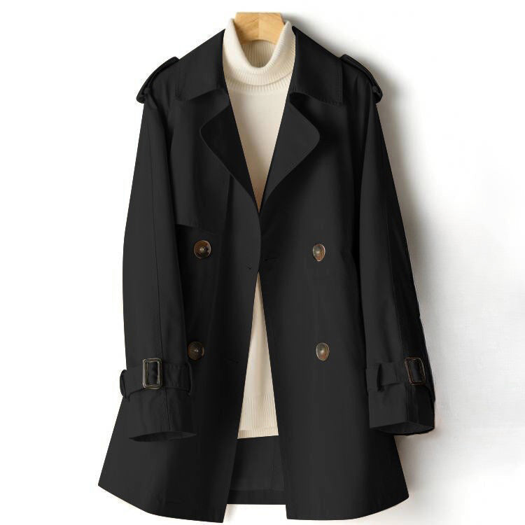 Camila - Women's Buckle-Cuff Lapel Trench Coat