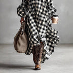 Casey - Women's Checkered Oversized Maxi Shirt Dress