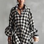 Casey - Women's Checkered Oversized Maxi Shirt Dress