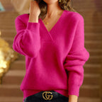 Claire - Women's Ribbed V-Neck Knit Sweater