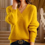 Claire - Women's Ribbed V-Neck Knit Sweater
