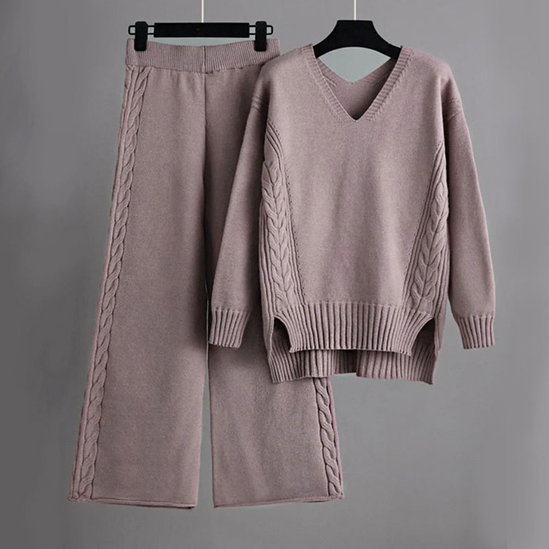 Dahlia - Women's Cozy Braid Knit Two-Piece Set