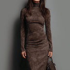 Daisy - Women's Turtleneck Suede Midi Dress
