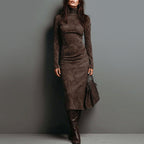 Daisy - Women's Turtleneck Suede Midi Dress