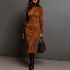 Daisy - Women's Turtleneck Suede Midi Dress