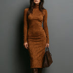 Daisy - Women's Turtleneck Suede Midi Dress