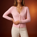Debra - Women's Lace-Trim Cashmere Cardigan