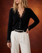 Debra - Women's Lace-Trim Cashmere Cardigan