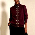 Delia - Women's Knit Stand Collar Double-Button Cardigan