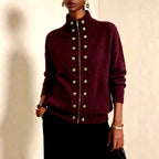 Delia - Women's Knit Stand Collar Double-Button Cardigan