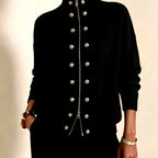Delia - Women's Knit Stand Collar Double-Button Cardigan