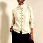 Delia - Women's Knit Stand Collar Double-Button Cardigan