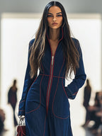 Elena - Women's Wide-Leg Denim Jumpsuit with Contrast Stitching