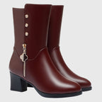 Elise - Women's Mid-Calf Plush-Lined Leather Boots