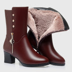 Elise - Women's Mid-Calf Plush-Lined Leather Boots