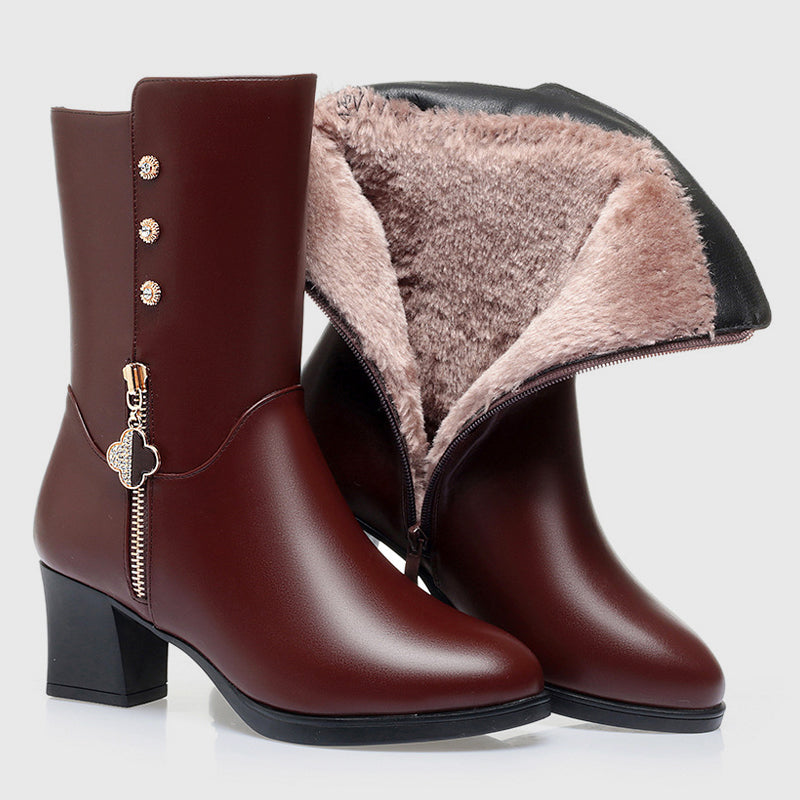Elise - Women's Mid-Calf Plush-Lined Leather Boots