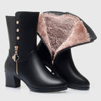 Elise - Women's Mid-Calf Plush-Lined Leather Boots